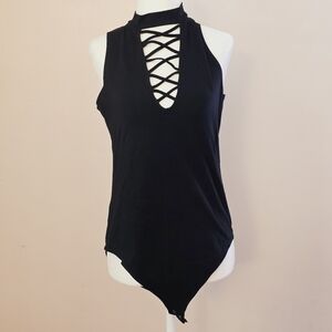 Forever 21 Women's 0X Black Low V Sleeveless Bodysuit